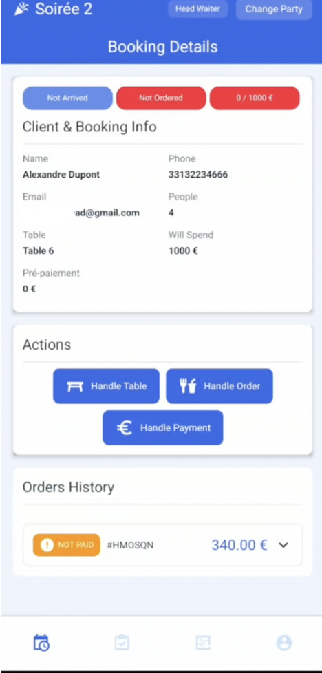 Booking screen